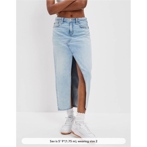 American Eagle Outfitters Dresses & Skirts - AE Dreamy Drape Low-Rise Denim Maxi Skirt Size 0 American Eagle